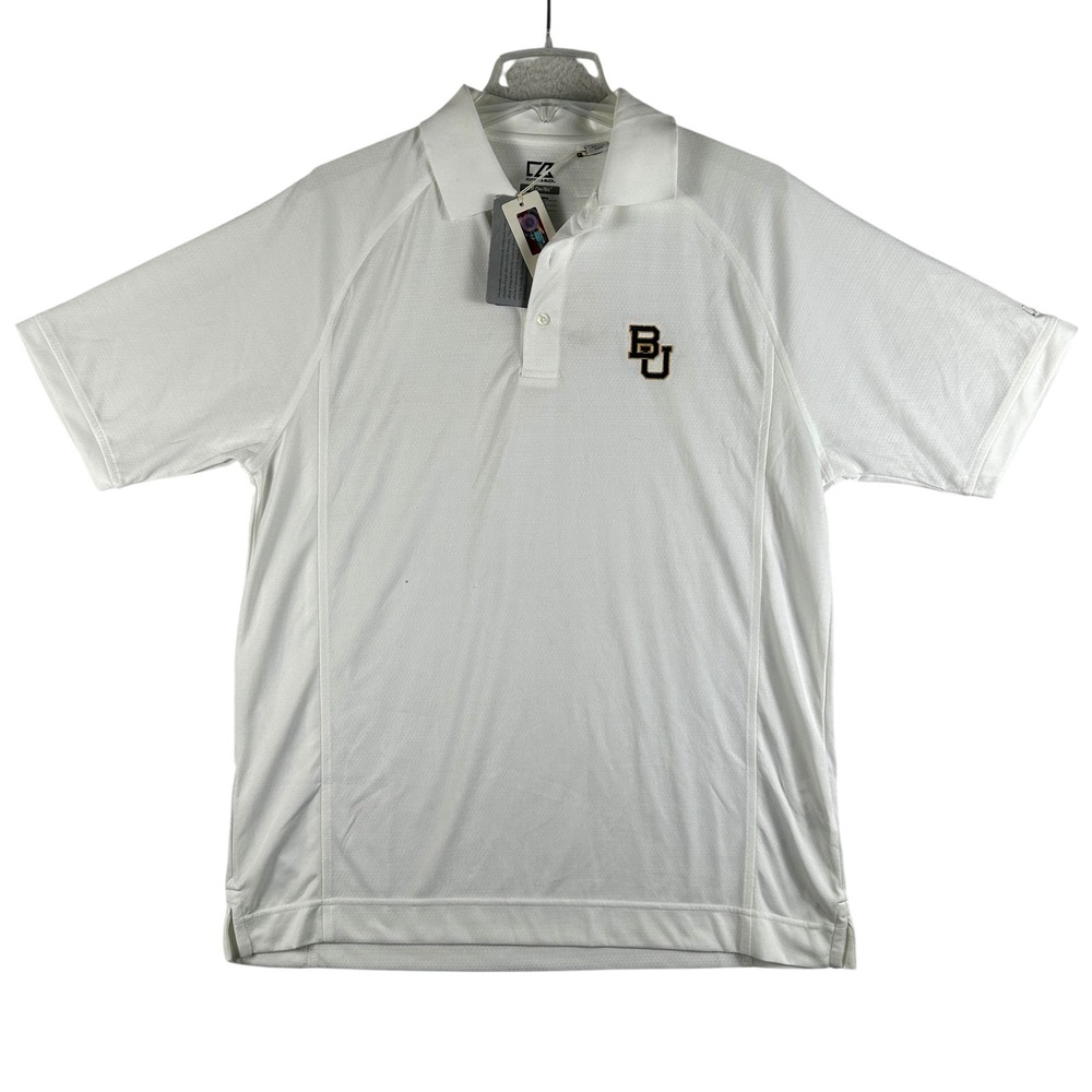 Baylor Bears Shirt Mens Medium White NCAA Golf‎ Cutter & Buck CB DryTec Polo